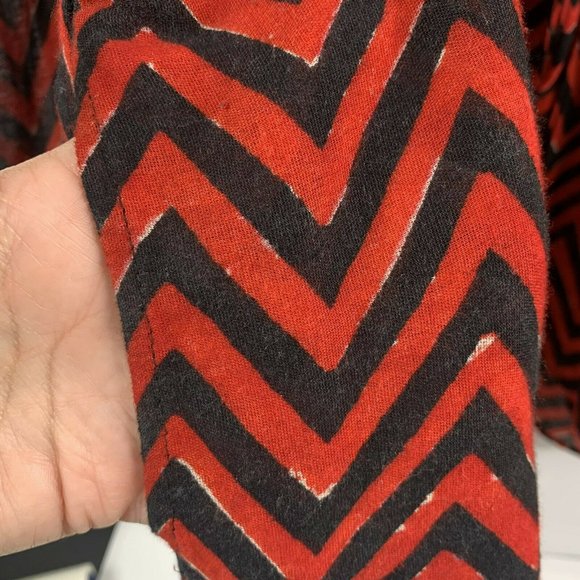 Ralph Lauren Red Black Chevron Cotton Blend Roll Tab Drawstring Tunic Top Sz 2X - Picture 7 of 10